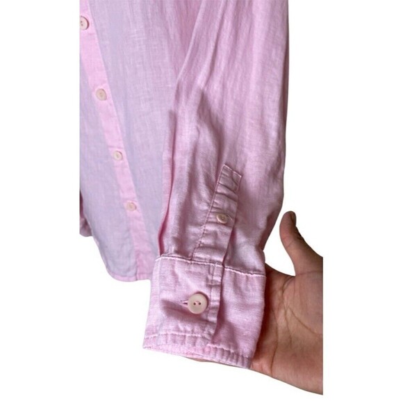 Flax Pink Linen Button Up Shirt Size S Fits 4-6 Collared Long Sleeve Lagenlook - Picture 5 of 12